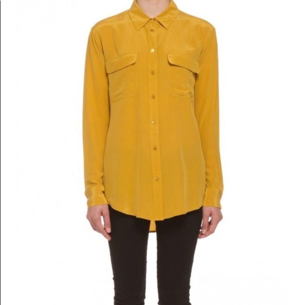 EQUIPMENT Femme Yellow Marigold Silk Long Sleeve Oversized Button Up Shirt XS